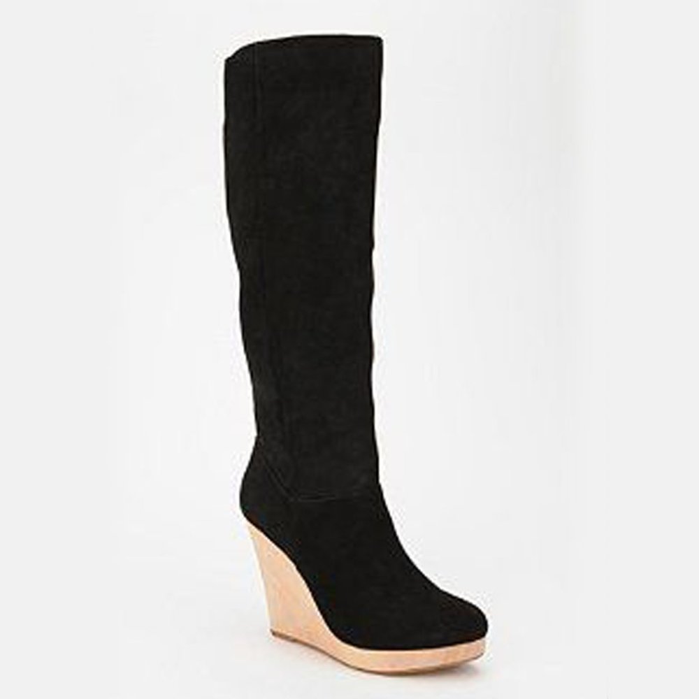 UO | Cooperative Black Suede Wedge Knee Boots